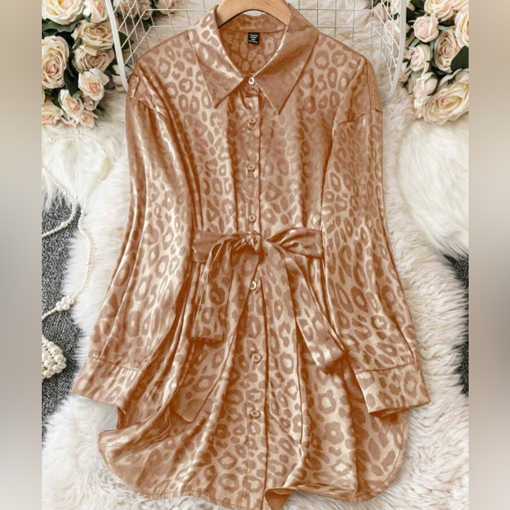 Tan Leopard Button Down Shirt